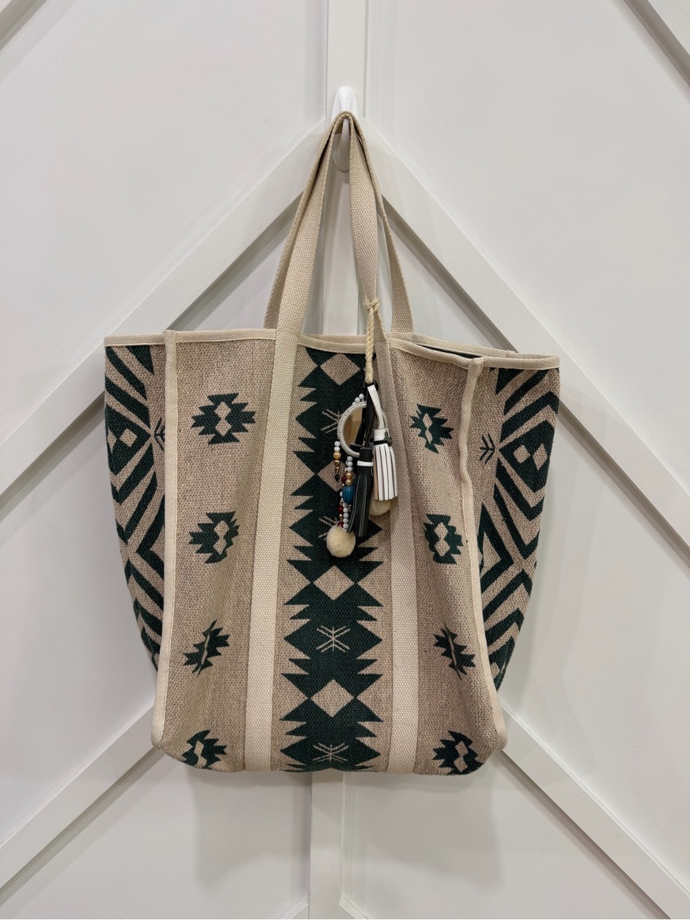 Star Mela Beige and Dark Green Aztec Tote
